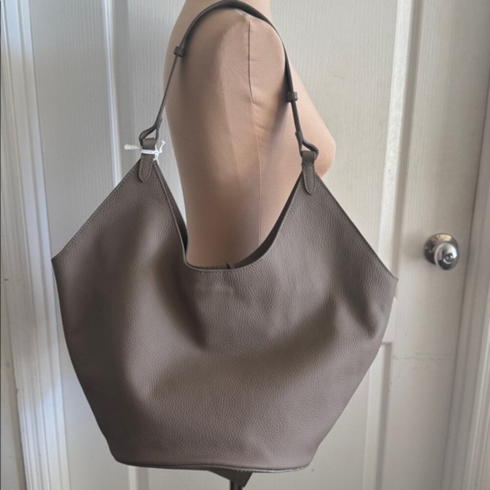 Viola Castellani Taupe Brown Leather Tote Hobo Unique Handbag W Oval Bottom - Picture 6 of 15